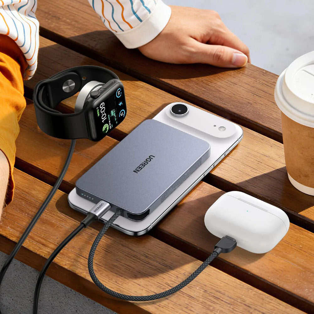 Ασύρματη εξωτερική μπαταρία UGREEN PB570 (65839B), 10000mAh, 30W, PD + FQI, 1 x QI - 2 x USB-C, μπλε