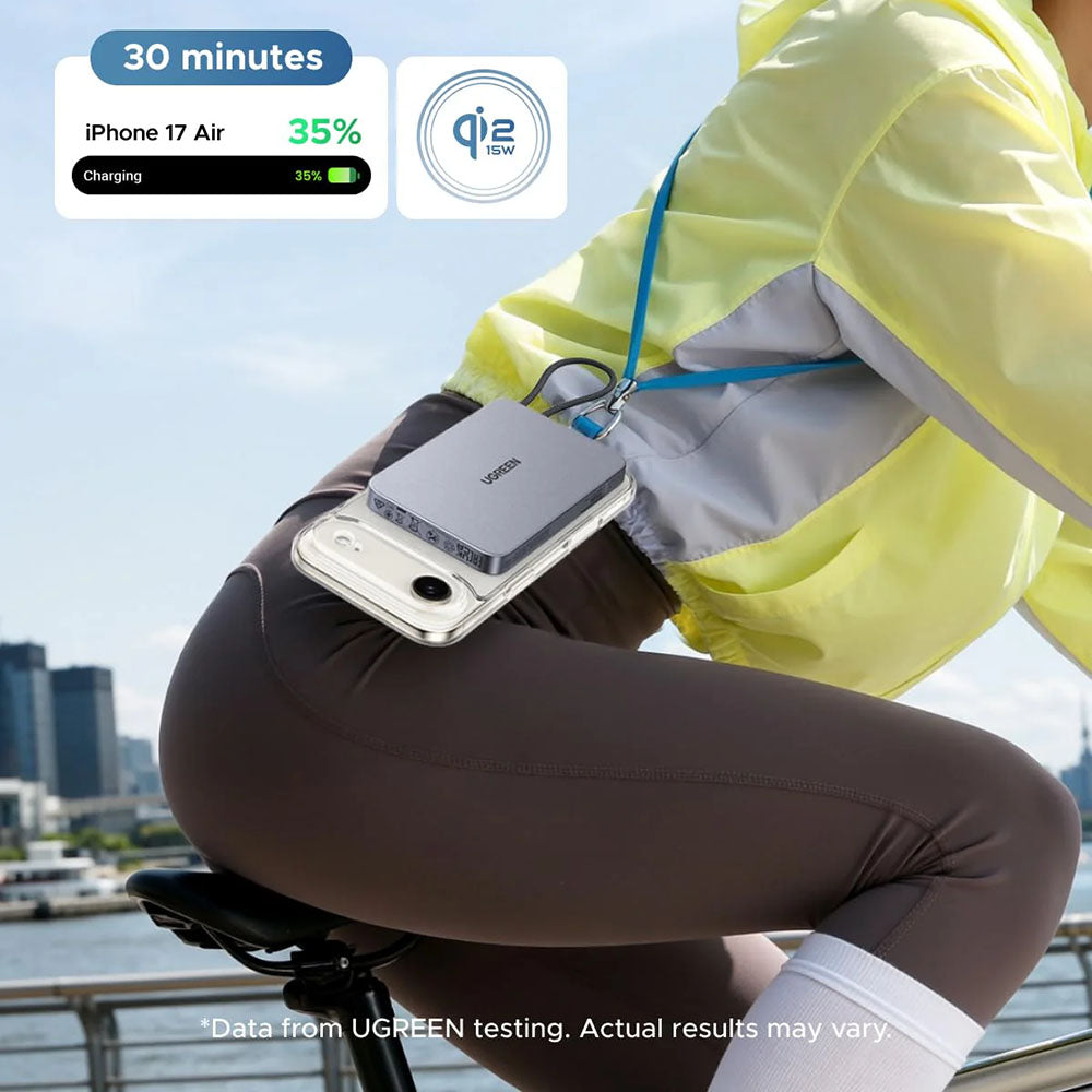 Ασύρματη εξωτερική μπαταρία UGREEN PB570 (65839B), 10000mAh, 30W, PD + FQI, 1 x QI - 2 x USB-C, μπλε