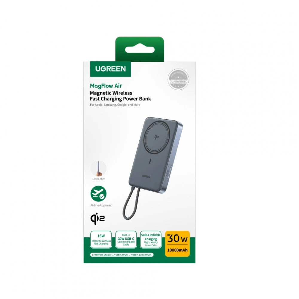 Ασύρματη εξωτερική μπαταρία UGREEN PB570 (65839B), 10000mAh, 30W, PD + FQI, 1 x QI - 2 x USB-C, μπλε