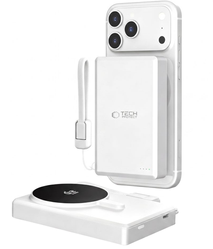 Tech-Protect PB40 LifeMag Wireless External Battery, 10000mAh, 25W, PD + FQI, 1 x QI - 1 x USB-C, Silver