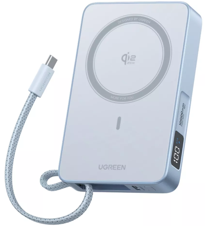 Εξωτερική Ασύρματη Μπαταρία UGREEN MagFlow PB773 (65958), 10000mAh, 25W, PD + FQI, 1 x QI - 2 x USB-C, Μπλε