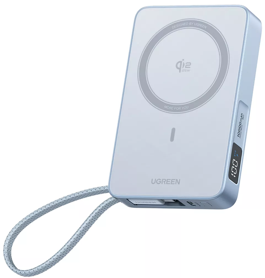 Εξωτερική Μπαταρία Wireless UGREEN MagFlow PB773, 10000mAh, 25W, PD + FQI, 1 x QI - 2 x USB-C, Μπλε