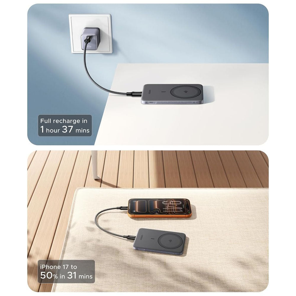 UGREEN PB580 Wireless External Battery (75984B), 5000mAh, 15W, PD + FQI, 1 x QI - 1 x USB-C, Gray