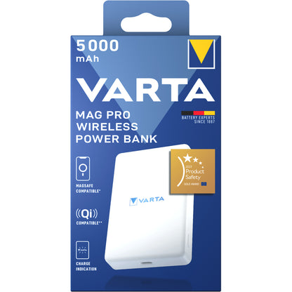 Εξωτερική Μπαταρία Wireless Varta Mag Pro, 5000mAh, 12W, 1 x QI - 1 x USB-C, Λευκή