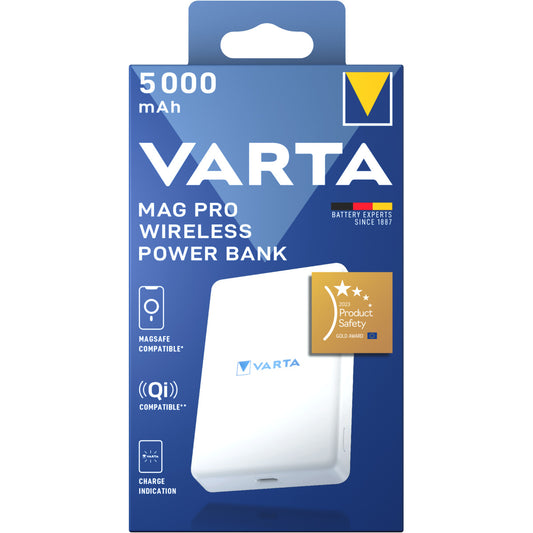 Εξωτερική Μπαταρία Wireless Varta Mag Pro, 5000mAh, 12W, 1 x QI - 1 x USB-C, Λευκή