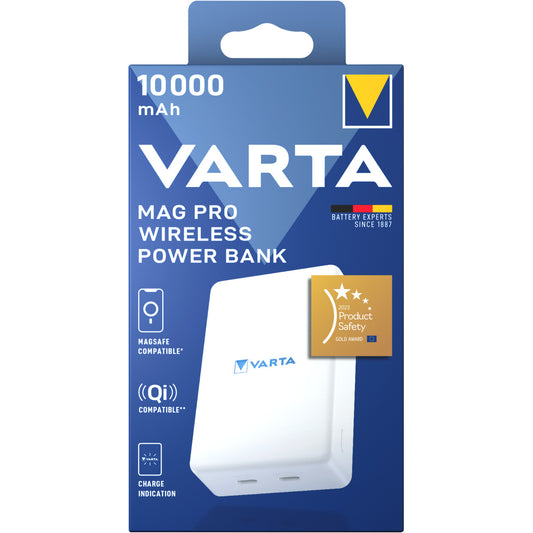 Εξωτερική Μπαταρία Wireless Varta Mag Pro, 10000mAh, 20W, 1 x QI - 2 x USB-C, Λευκή