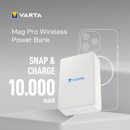 Εξωτερική Μπαταρία Wireless Varta Mag Pro, 10000mAh, 20W, 1 x QI - 2 x USB-C, Λευκή