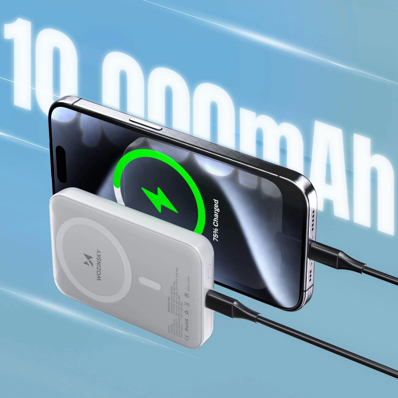 Εξωτερική Μπαταρία Wireless WZK WRW349YWS, 10000mAh, 20W, PD + FQI, 1 x QI - 1 x USB-C, Λευκή