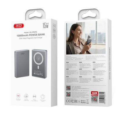 Εξωτερική Ασύρματη Μπαταρία XO Design PR294, 10000mAh, 20W, PD + FQI, 1 x QI - 1 x USB-C, Γκρι