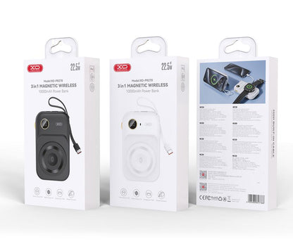 Εξωτερική Μπαταρία Wireless XO Design PR270, 10000mAh, 22.5W, QC + PD + QI, 1 x QI - 1 x USB-A - 1 x USB-C, Λευκή