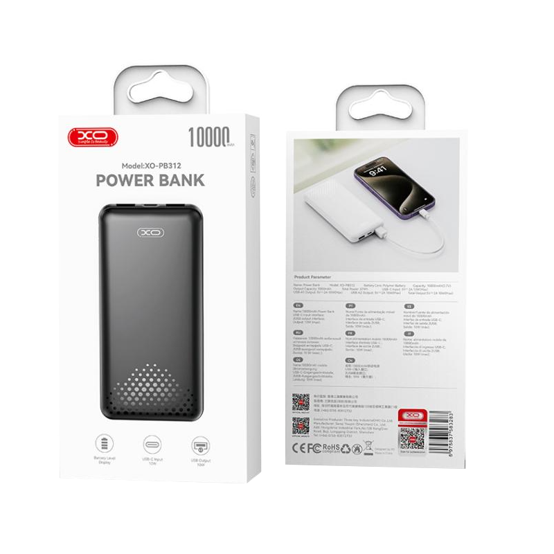 Εξωτερική Μπαταρία XO Design PB312, 10000mAh, 10W, 2 x USB-A, Μαύρη