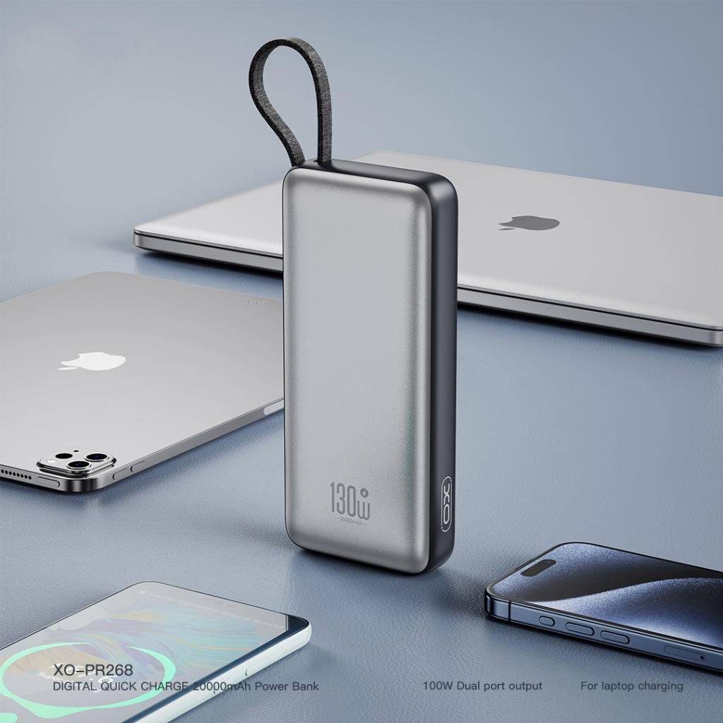 Εξωτερική Μπαταρία XO Design PR268, 20000mAh, 130W, QC + PD, 1 x USB-A - 2 x USB-C, Γκρι