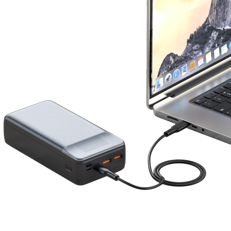 XO Design PR201 External Battery, 30000mAh, 65W, QC + PD, 1 x USB-C - 2 x USB-A, Black