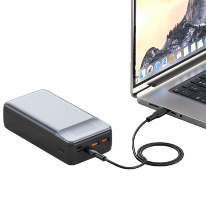 XO Design PR201 External Battery, 30000mAh, 65W, QC + PD, 1 x USB-C - 2 x USB-A, Black