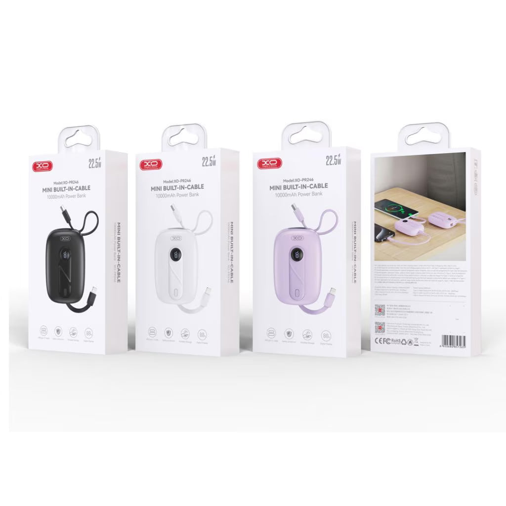 Εξωτερική Μπαταρία XO Design PR246, 10000mAh, 22.5W, PD, 1 x Lightning - 2 x USB-C, Μωβ