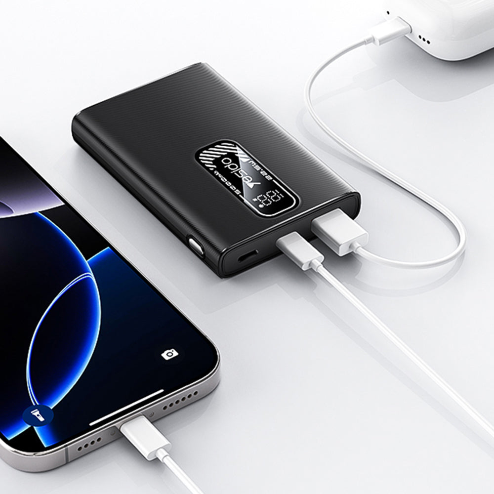 Yesido YP92 External Battery, 5000mAh, 22.5W, QC + PD, 1 x USB-A - 1 x USB-C, Black