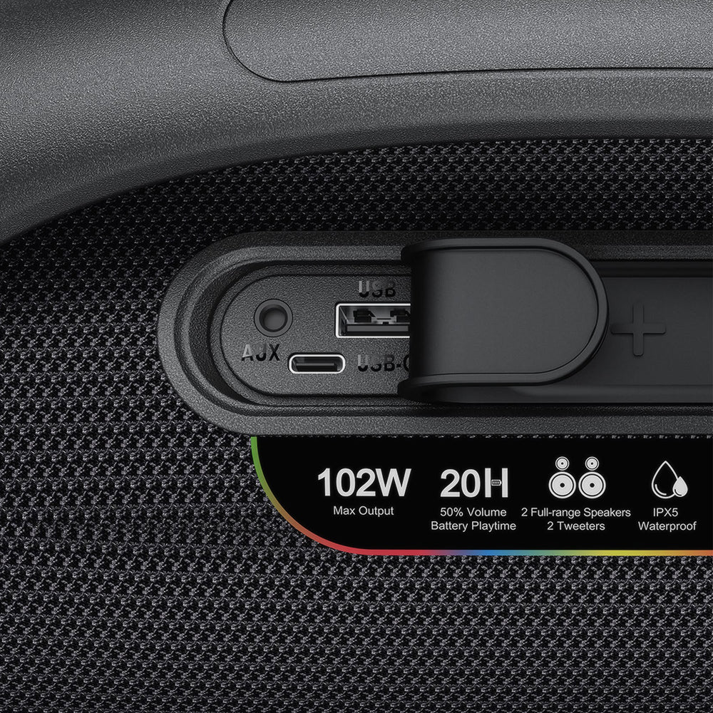 Acefast K11 Pro Portable Bluetooth Speaker, 102W, RGB, TWS, Waterproof, Black