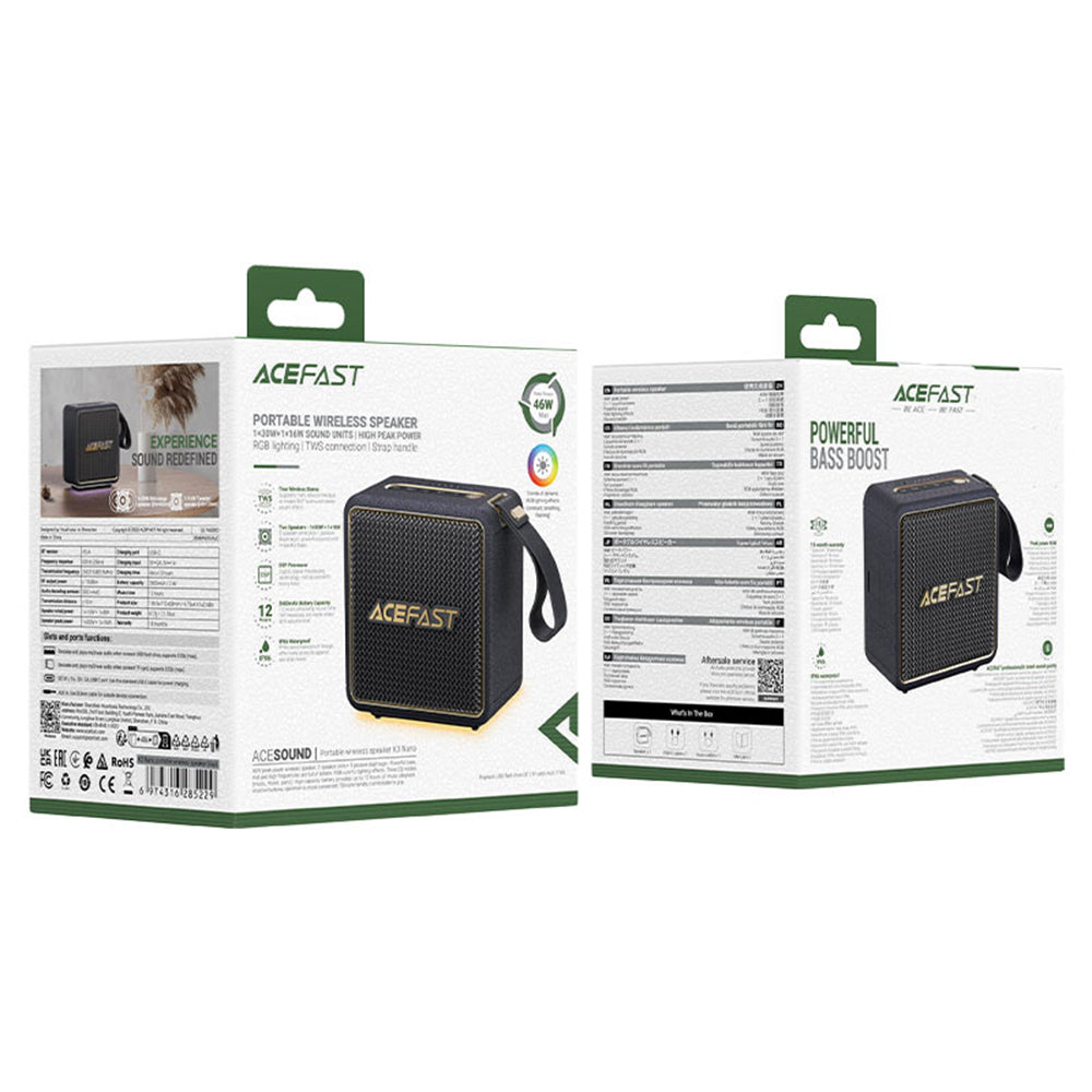 Φορητό Ηχείο Bluetooth Acefast K3 Nano, 1 x 30W - 1 x 16W, RGB, Αδιάβροχο, Μαύρο