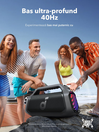 Anker SoundCore Boom 2 Plus New Version Portable Bluetooth Speaker, 140W, TWS, RGB, Waterproof, Black A3134012
