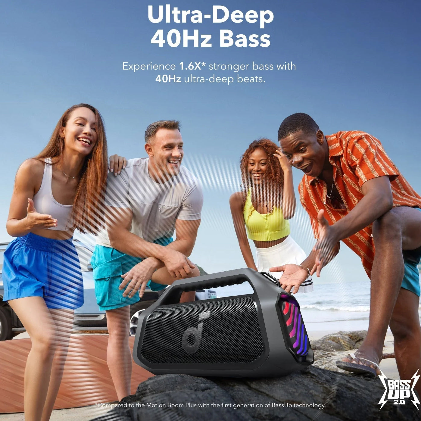 Anker Soundcore Boom 2 Plus Portable Bluetooth Speaker, 140W, TWS, RGB, Waterproof, Black A3134011