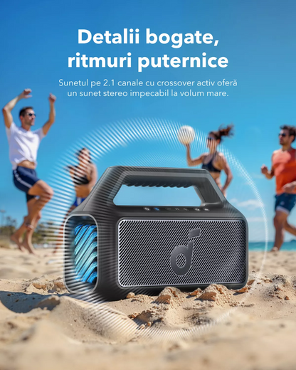 Φορητό Ηχείο Bluetooth Anker SoundCore Boom 2 Νέα Έκδοση, 80W, TWS, RGB, Αδιάβροχο, Μαύρο A3138012