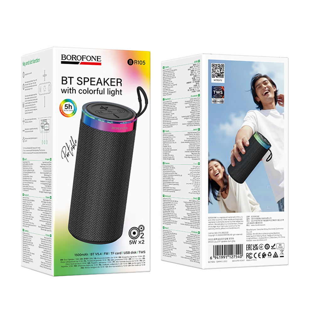 Φορητό Ηχείο Bluetooth Borofone BR105 Loud, 10W, TWS, RGB, Γκρι