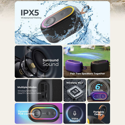 Φορητό Ηχείο Bluetooth HAVIT SK809BT, 7W, RGB, Αδιάβροχο, Μωβ