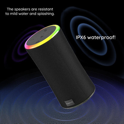 HAVIT SK833BT Portable Bluetooth Speaker, 2 x 10W, RGB, Waterproof, Black