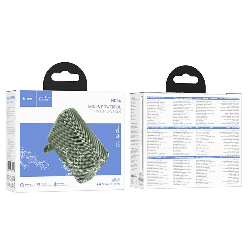 HOCO HC34 Portable Bluetooth Speaker, 5W, TWS, Waterproof, Green