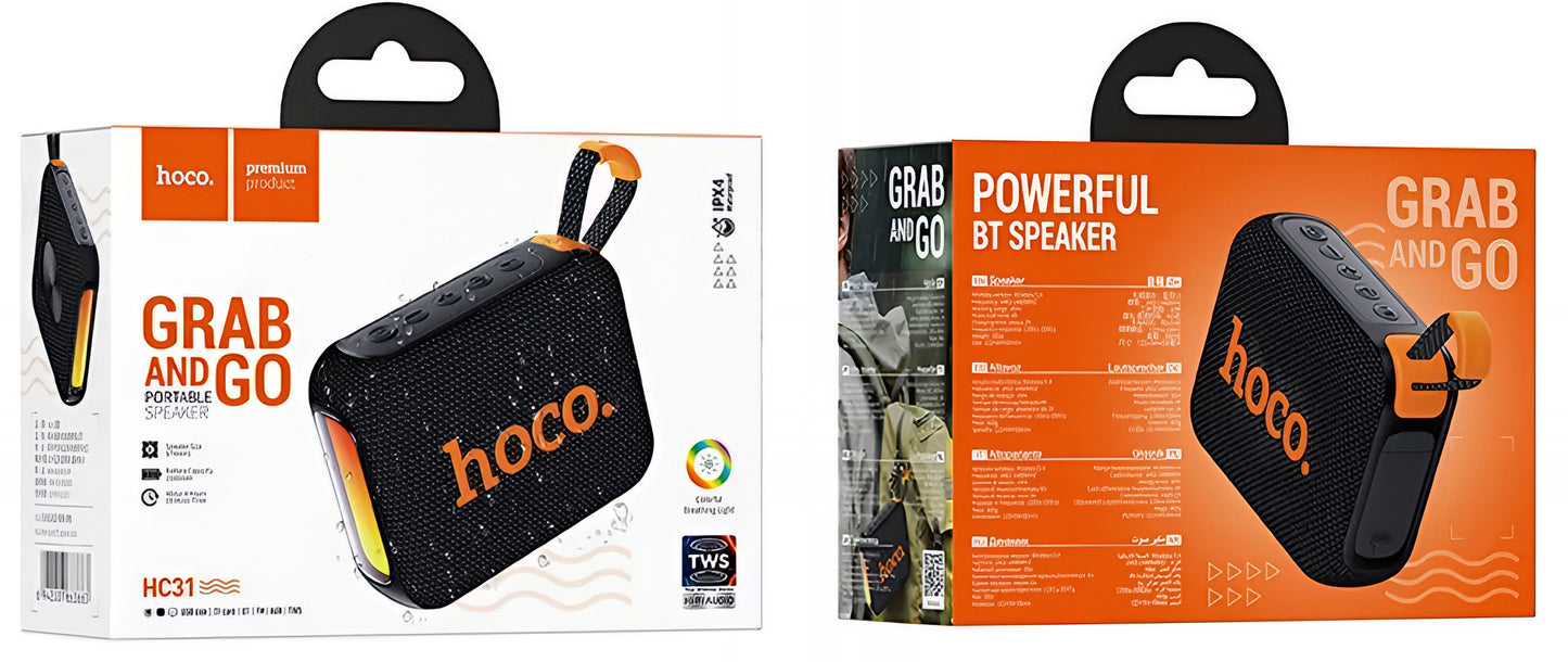 Φορητό Ηχείο Bluetooth HOCO HC31, 10W, TWS, RGB, Αδιάβροχο, Μαύρο