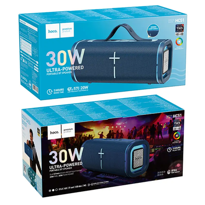 HOCO HC51 Portable Bluetooth Speaker, 30W, TWS, RGB, Blue