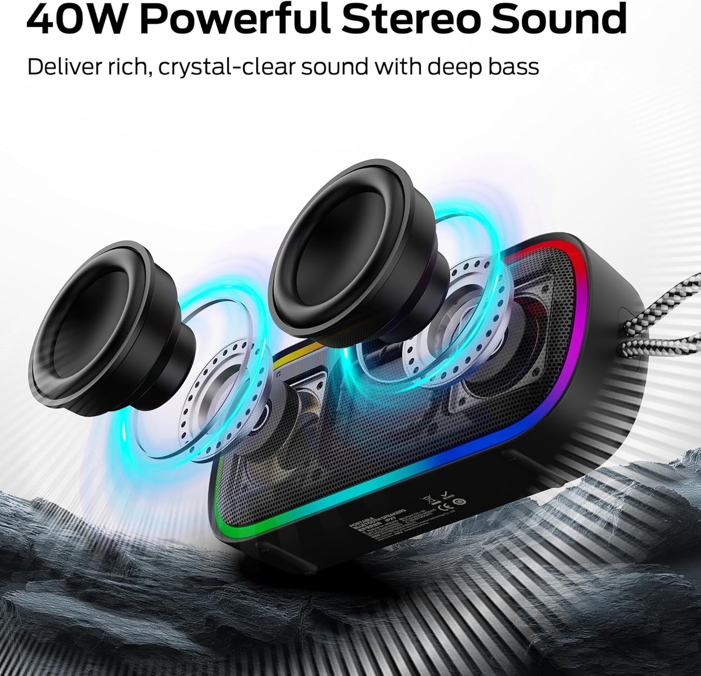 Φορητό Ηχείο Bluetooth Monster S150 Plus, 40W, TWS, RGB, Αδιάβροχο, Μαύρο