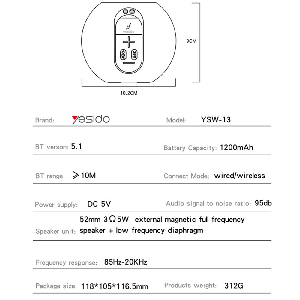 Φορητό Ηχείο Bluetooth Yesido YSW13, 5W, RGB, Μπλε