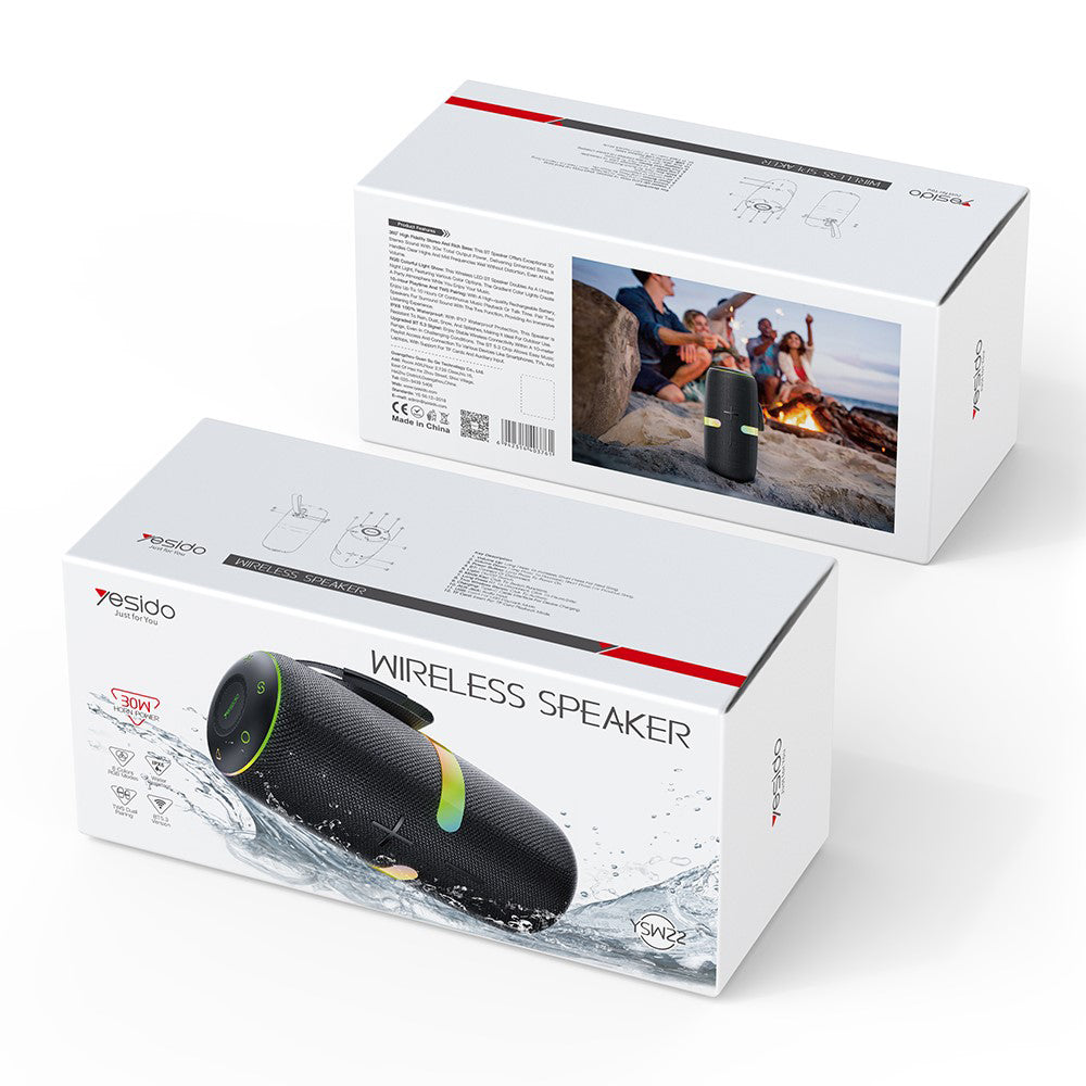 Φορητό Ηχείο Bluetooth Yesido YSW22, 30W, RGB, Αδιάβροχο, Μαύρο