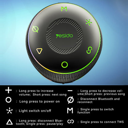 Φορητό Ηχείο Bluetooth Yesido YSW22, 30W, RGB, Αδιάβροχο, Μαύρο