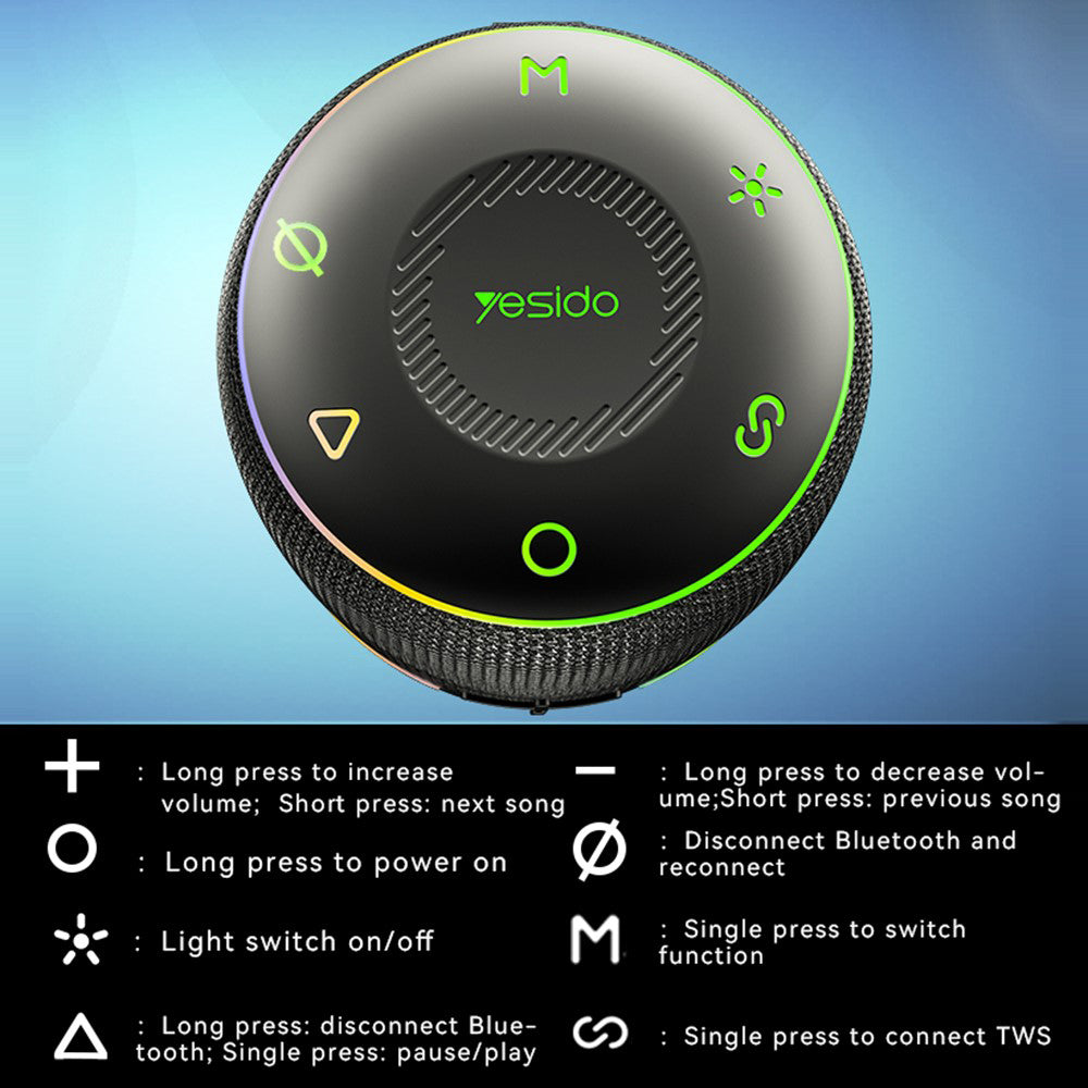 Φορητό Ηχείο Bluetooth Yesido YSW22, 30W, RGB, Αδιάβροχο, Μαύρο