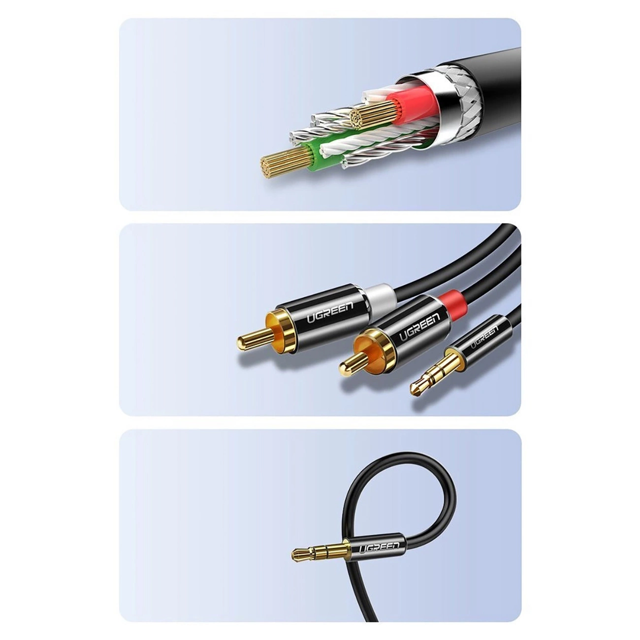 Καλώδιο Ήχου 3.5mm - 2 x RCA UGREEN AV116, 1m, Μαύρο