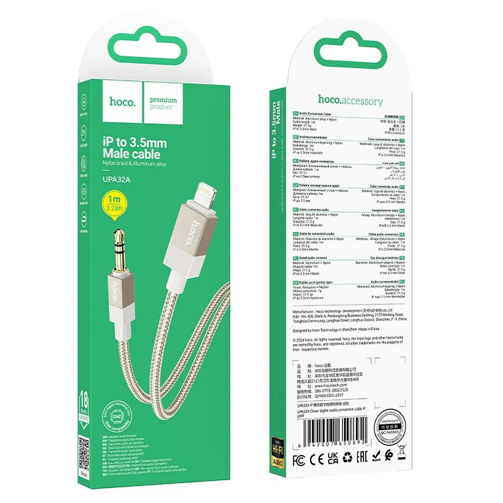 Καλώδιο Ήχου Lightning - 3.5mm HOCO UPA32A, 1m, Χρυσό