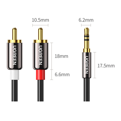 Καλώδιο Ήχου 3.5mm - 2 x RCA UGREEN AV116, 1m, Μαύρο