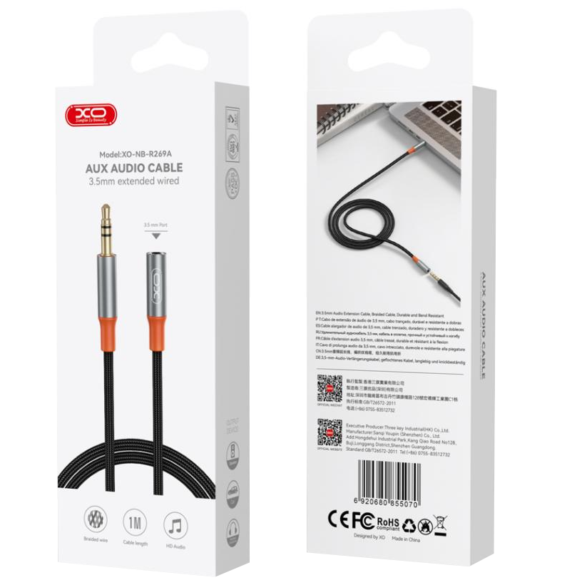 Καλώδιο Ήχου 3.5mm - 3.5mm XO Design NB-R269A, 1m, Μαύρο