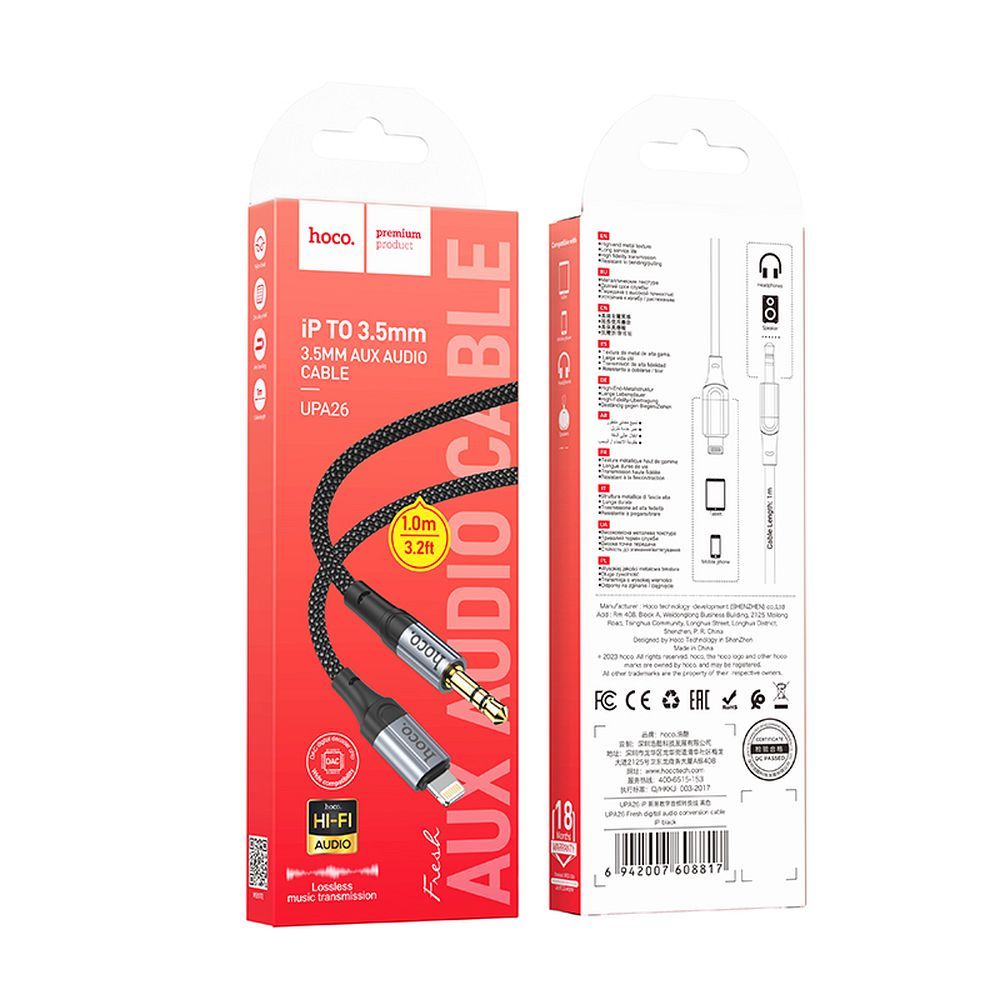 Lightning Audio Cable - 3.5mm HOCO UPA26, 1m, Black