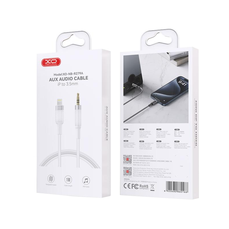 Καλώδιο Ήχου Lightning - 3.5mm XO Design NB-R279A, 1m, Λευκό