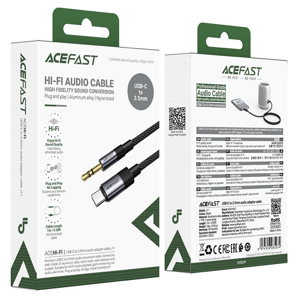 Καλώδιο Ήχου USB-C - 3.5mm Acefast J11, 1m, Μαύρο