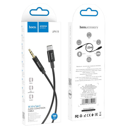Καλώδιο Ήχου USB-C - 3.5mm HOCO UPA19, 1m, Μαύρο