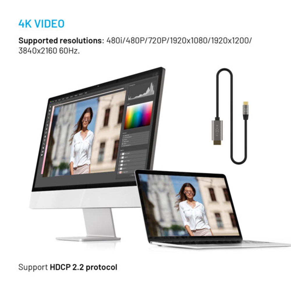Καλώδιο Ήχου και Βίντεο USB-C - HDMI Fixed, 2m, Γκρι