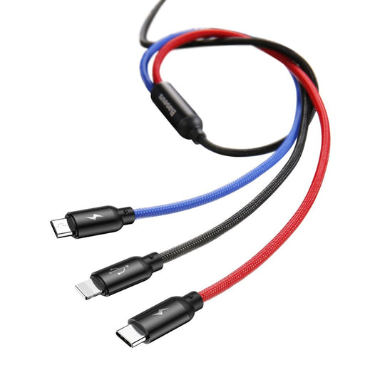 Καλώδιο Φόρτισης USB-A - Lightning / microUSB / USB-C Baseus Colors 3in1, 20W, 1.2m, Μαύρο CAMLT-BSY01