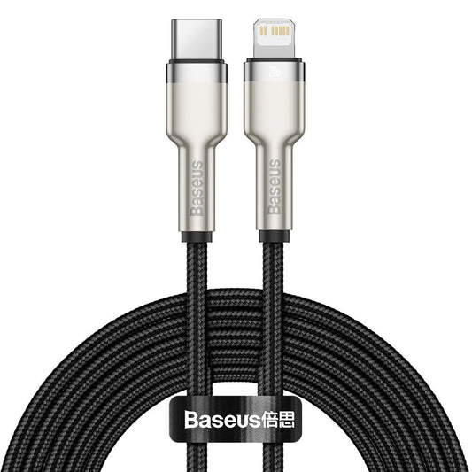 USB-C to Lightning Baseus Cafule Metal Series Cable, 20W, 2m, Black CATLJK-B01