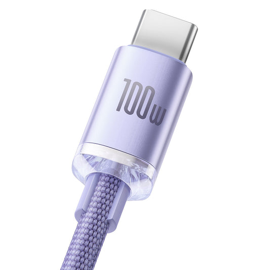 Καλώδιο Δεδομένων και Φόρτισης USB-A - USB-C Baseus Crystal Shine Series, 100W, 2m, Μωβ CAJY000505