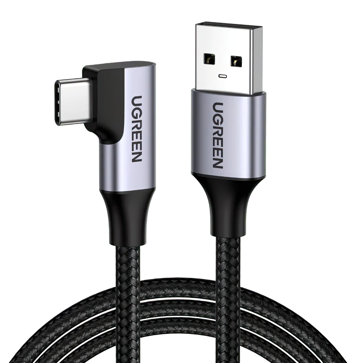 Καλώδιο δεδομένων και φόρτισης USB-A - USB-C UGREEN US385 γωνιακό, 60W, 1m, γκρι 