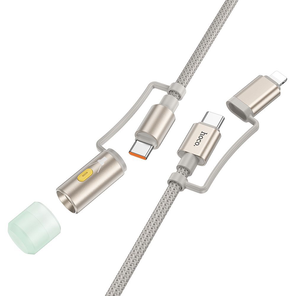Καλώδιο Δεδομένων και Φόρτισης USB-C / Lightning - USB-C / Led HOCO U138, 60W, 1.2m, Γκρι